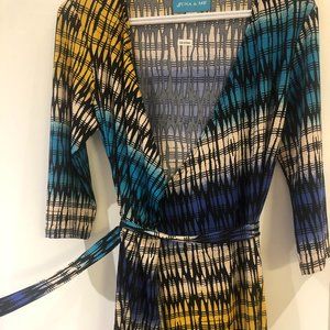 Long-Sleeved Multi-Coloured Wrap Dress, Size M/L